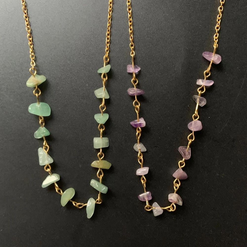 

Meet Jo Natural Green Aventurine Stone Amethyst Quartz Crystal Purple Chip Beads Pendant Chain Necklace Creative Handmade 1pc