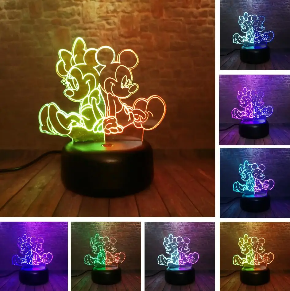 Mix Mickey Minnie Мультяшный Детский 3D мышей Микки Маус светодиодный 7 цветов Изменение градиента Ночной светильник светодиодный Декор для дня рождения Рождественские подарки для детей - Испускаемый цвет: Mix Mickey Minnie