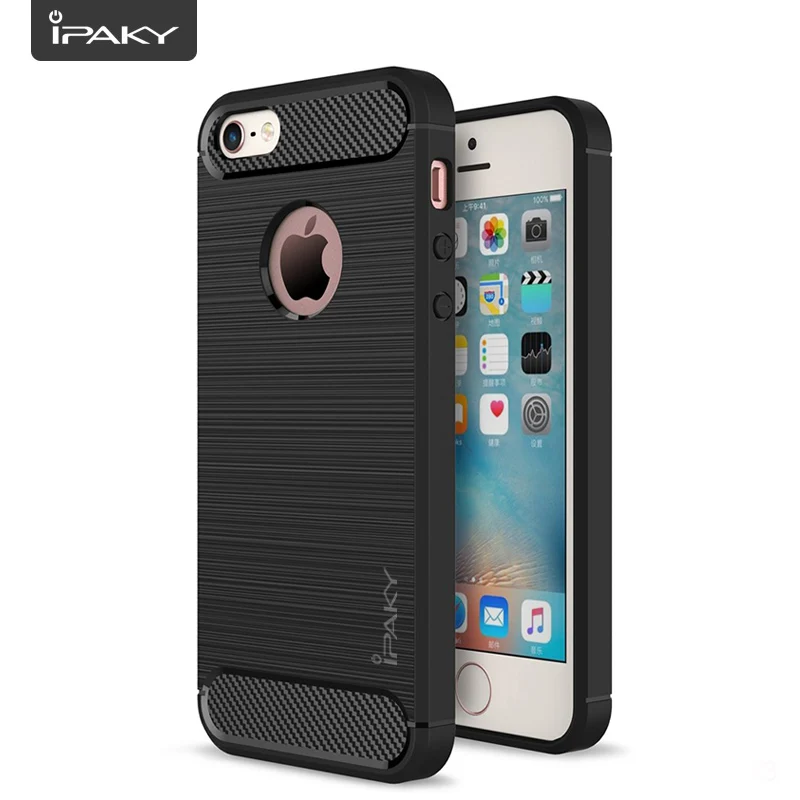 IPAKY Original iPhone 5s Case, Silicone Brushed Carbon Fiber TPU Flexible Back Cover for iPhone SE/5/5S image 2