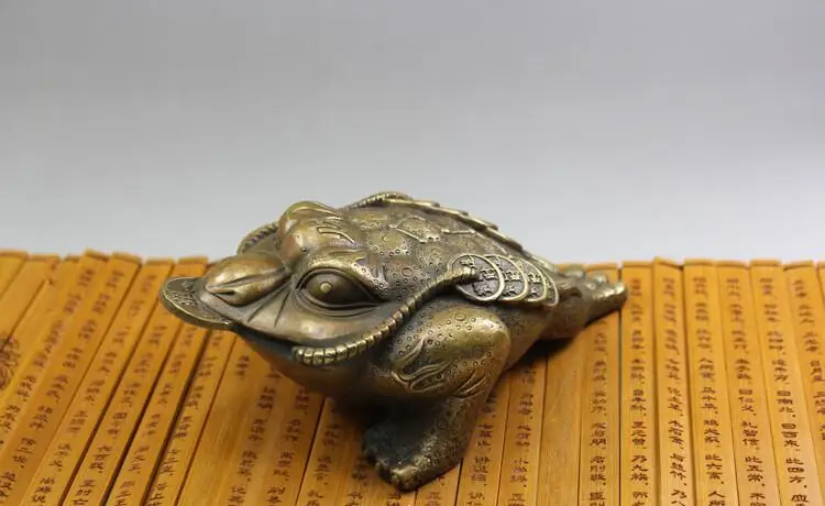 Pure copper Chinese Golden Frog Feng Shui Toad Money LUCKY Fortune Wealth Coin Home Office Decor Table Ornament Lucky | Дом и сад