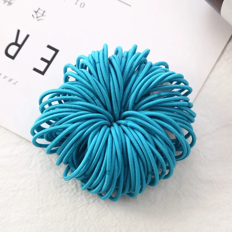 Blue 100 шт./лот, 3 см, эластичные резинки для волос для девочек, резинки для волос, аксессуары для волос - Цвет: Blue