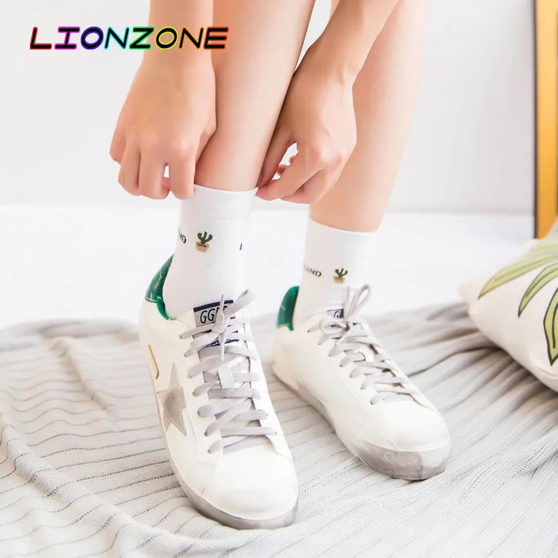 LIONZONE милые женские Носки с рисунком кактуса из высококачественного чесаного