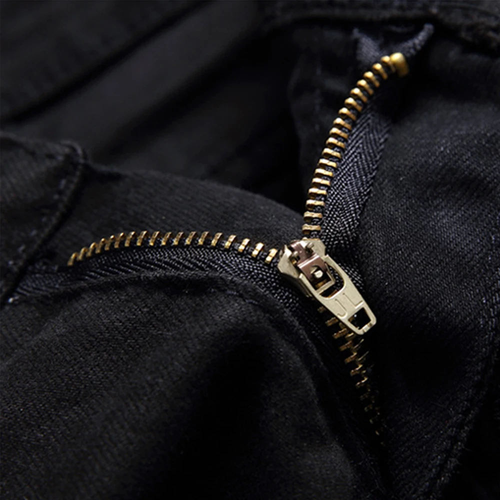 Мужские черные джинсы коленях молния Байкер Denim Slim Fit Torned узкие прямые хип-хоп