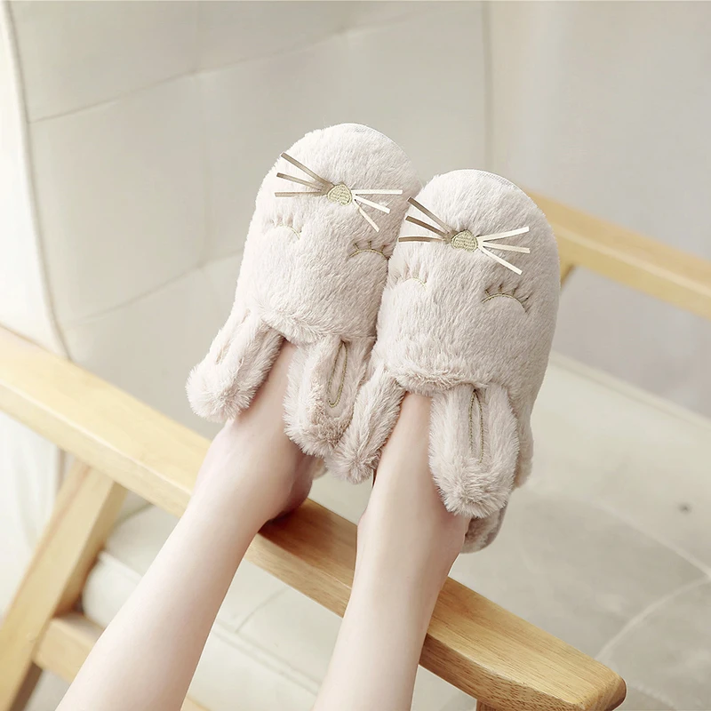 Полупаковка нескользящих пушистых плюшевых тапочек Millffy rabbit cartoon|half slippers|rabbit