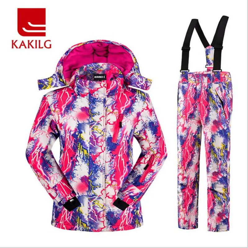 2017 дети Обувь для девочек лыжная куртка + брюки ветрозащитные Водонепроницаемый