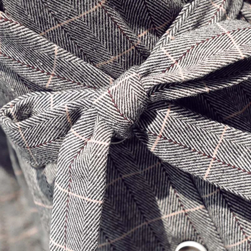 VogorSean Winter New Women Wool Blends Coat Jacket 2018 Temperament Fashion Double Breasted Belt Waist Lattice Ladies Long Coats | Женская