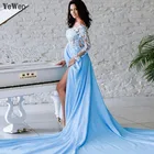 Длинное вечернее платье YeWen со шлейфом, с разрезом, V-образным вырезом, 2020, сексуальная Вечерние платья