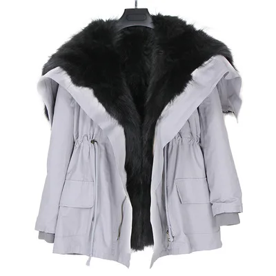 Raccoon fur liner Настоящий пуховик с мехом лисы, зимняя куртка, Женское пальто из натурального Лисьего меха, Толстая теплая уличная белая брендовая Роскошная Новая мода - Цвет: Raccoon fur liner
