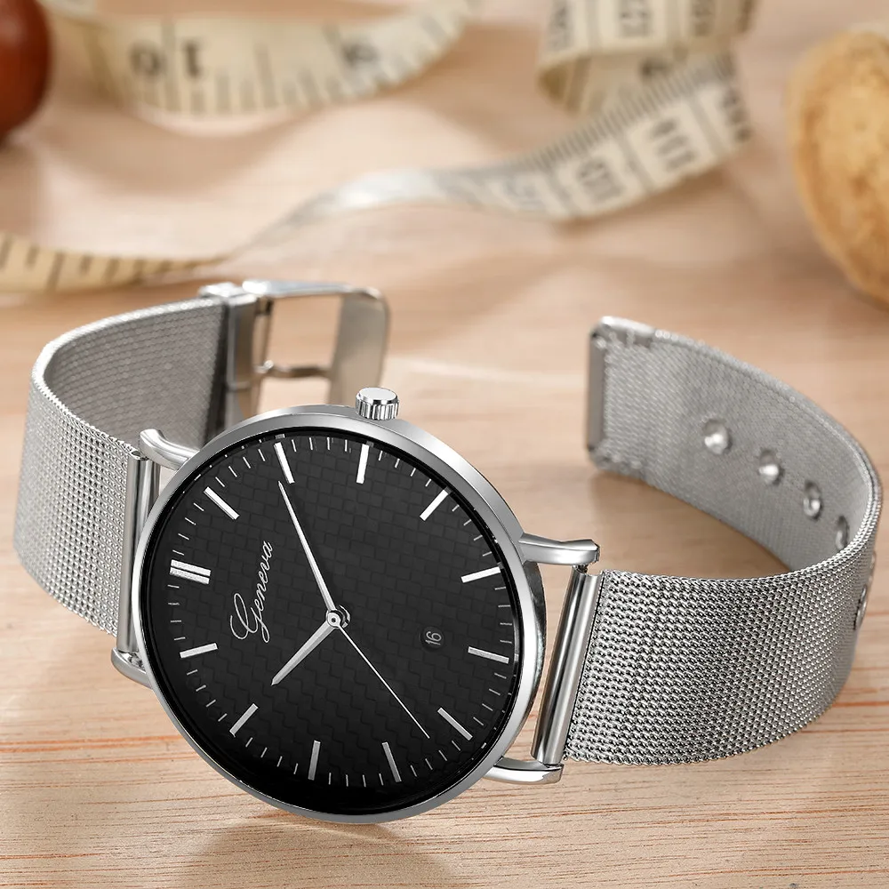 Роскошные модные мужские кварцевые аналоговые часы с календарем из нержавеющей