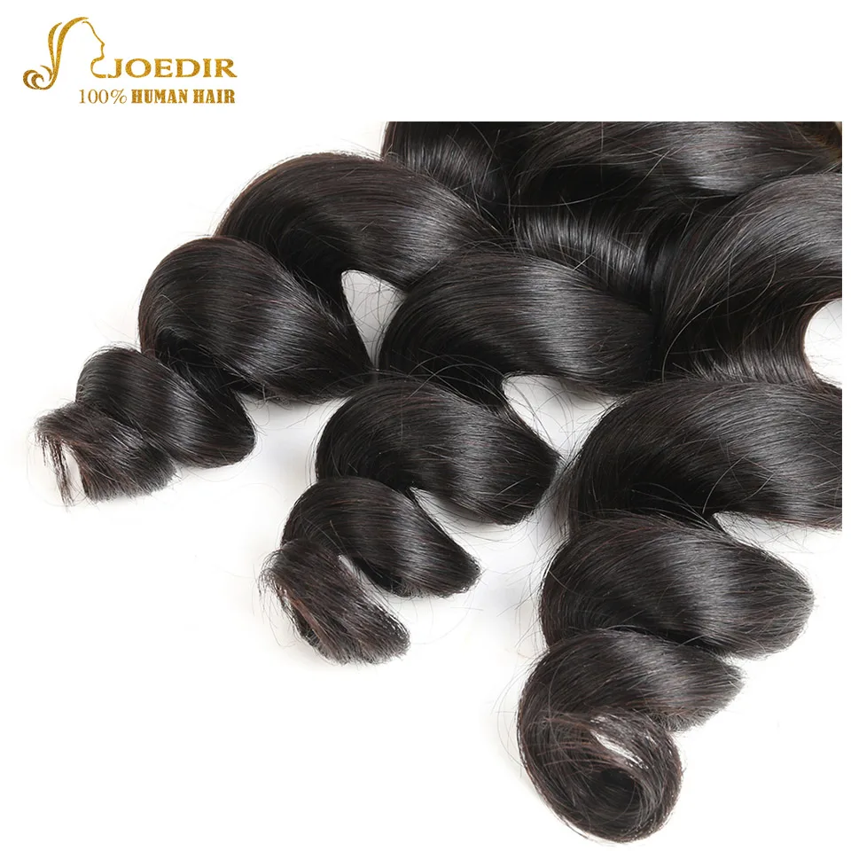 JOEDIR Human Hair 3 Bundles Deals Peruvian Loose Wave 10&quot-26" Natural Black Non Remy Extensions | Шиньоны и парики