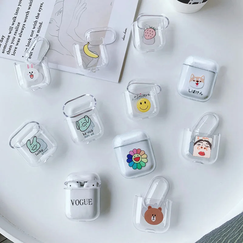 For Airpods case Cute Cartoon Pattern Transparent hard PC Cases For Apple AirPods Cover Bluetooth Wireless Earphone Cases