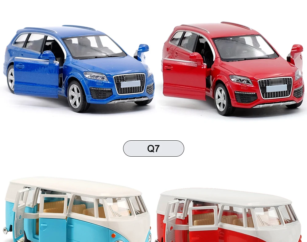 1/36 Scale Simulation CLS63 G63 Q7 VW Bus Alloy Model Car Diecast Vehicle Toys Pull Back Metal Auto Collection Cars Toy For Kids