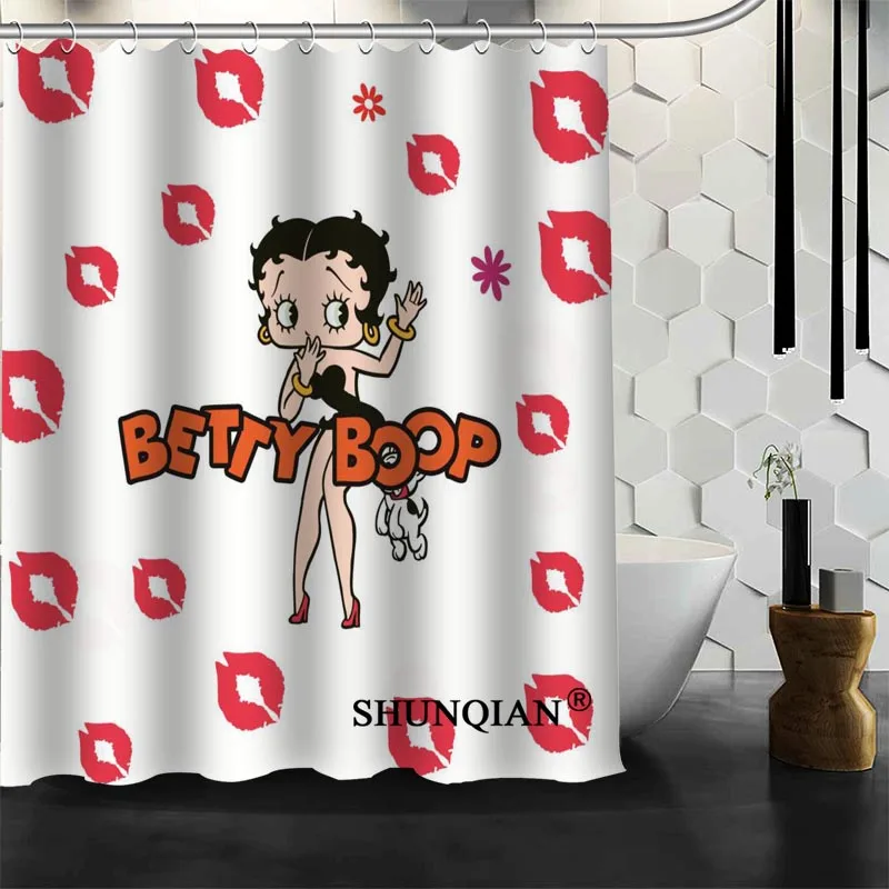 Best хороший обычай Betty Boop душ Шторы Для ванной Шторы Водонепроницаемый Ткань Ванная комната Шторы больше размер a6.1-37 - Цвет: Небесно-голубой