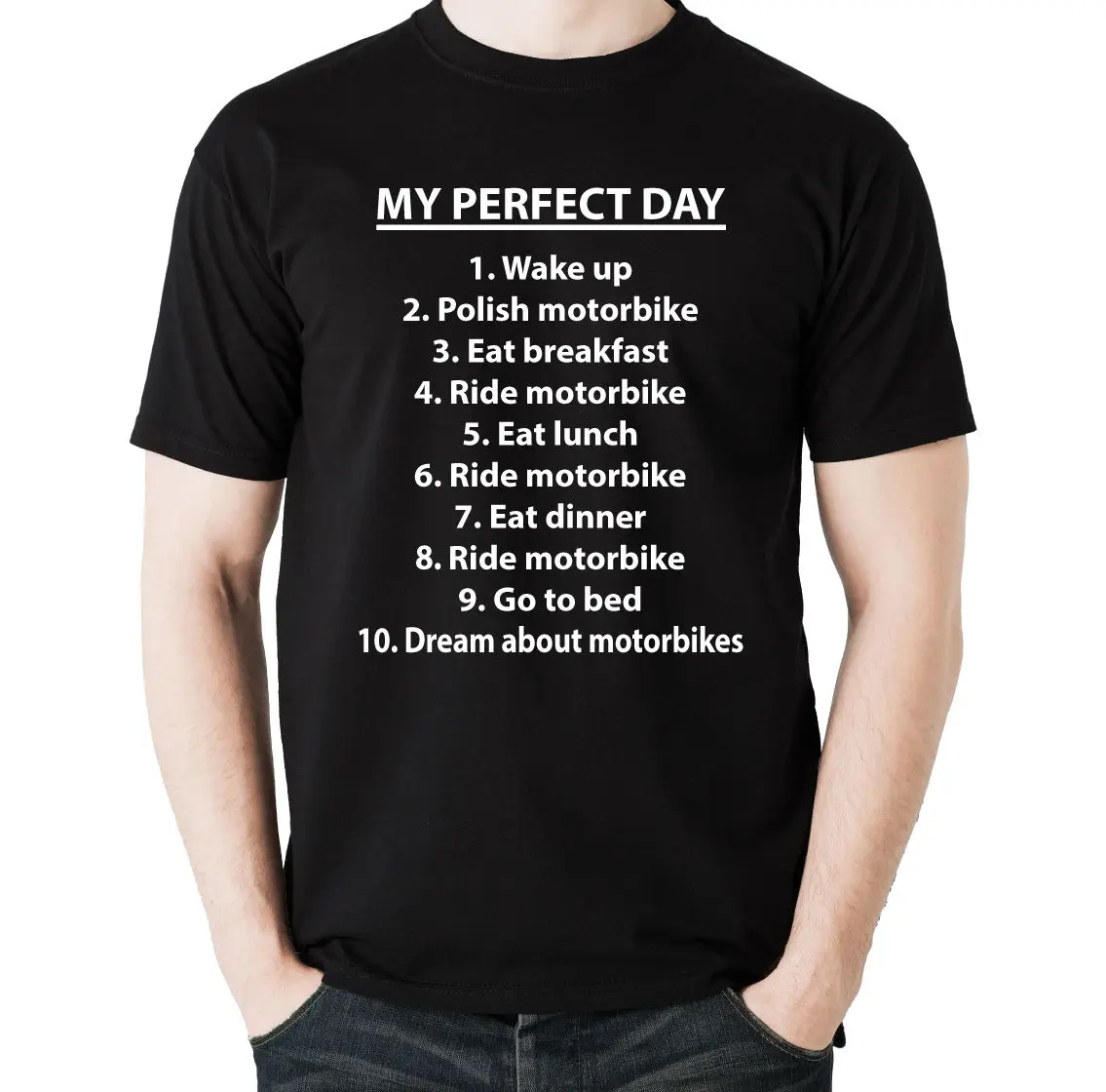 

My Perfect Day Mens Funny Biker T-Shirt Motorbike Motorcycle Bike Top Fashion Streetwear Tshirt Men Cotton Short Sleeve T shirt