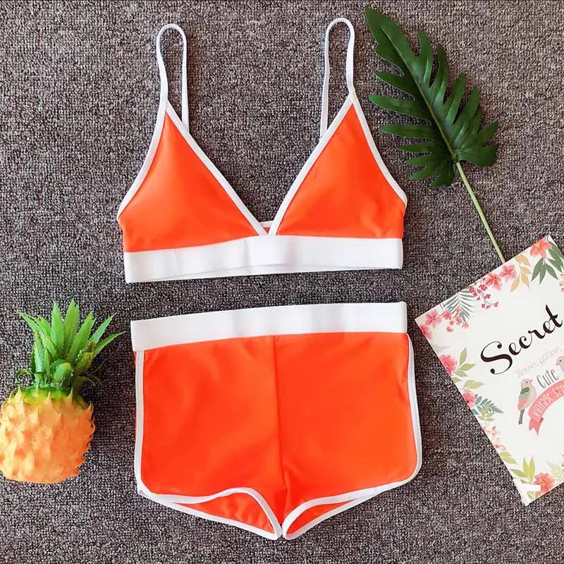 Винтаж спортивные купальники двойка для малышек женщин яркий цвет Activewear Шорты