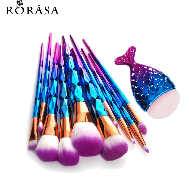 11 шт. набор кистей для макияжа русалка в форме рыбьего хвоста|Аппликатор теней