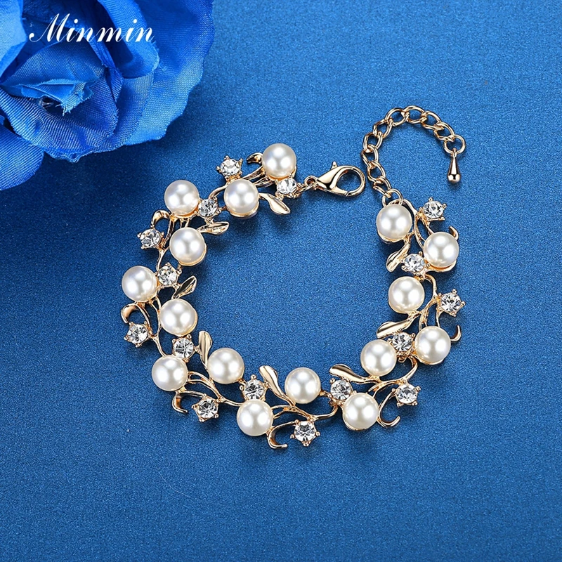 Minmin браслеты из искусственного жемчуга золотистого цвета для женщин Роскошные с