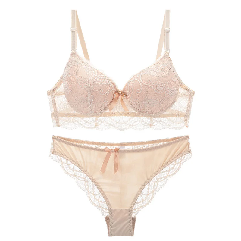 A set Sexy Lace Bra Briefs Set Push Up Lingerie For Women Thin Cup Brassiere Seamless Panties Bralette Female Underwear#F - Цвет: A set