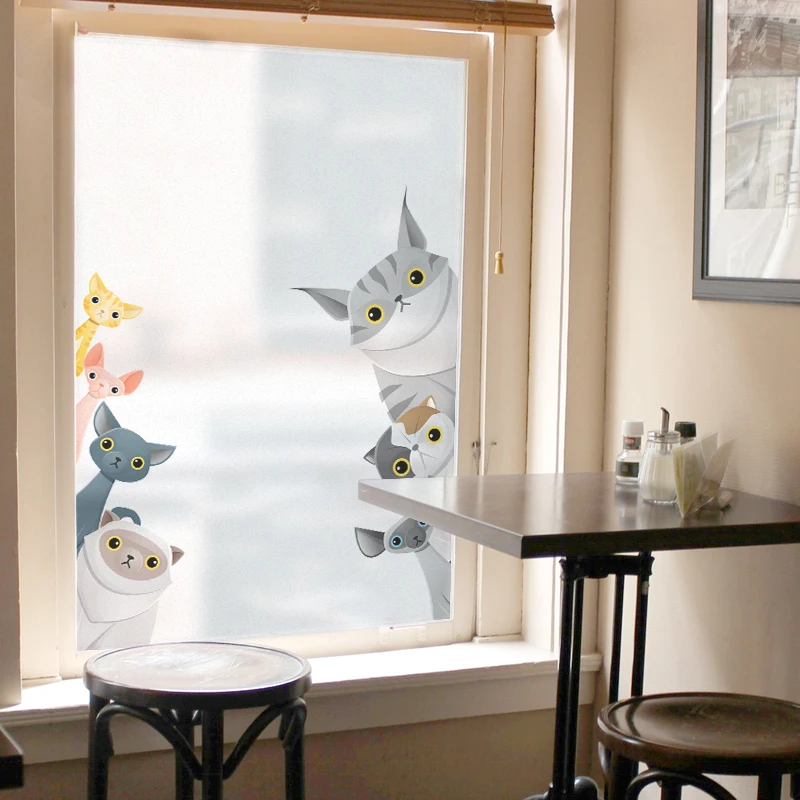 Glass stickers window windows meow in the observation bathroom sliding door anti-frosted sand electrostatic film | Дом и сад