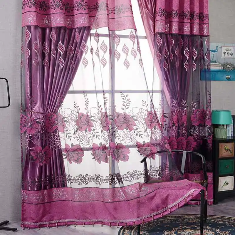 Жаккардовые рифленые Гибискус шторы экраны вышитые цветы valance voilefor гостиная