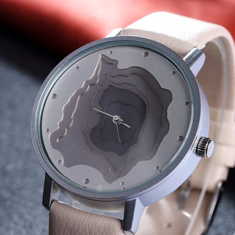 3D циферблат лица унисекс часы женские повседневные наручные винтажный кожанный
