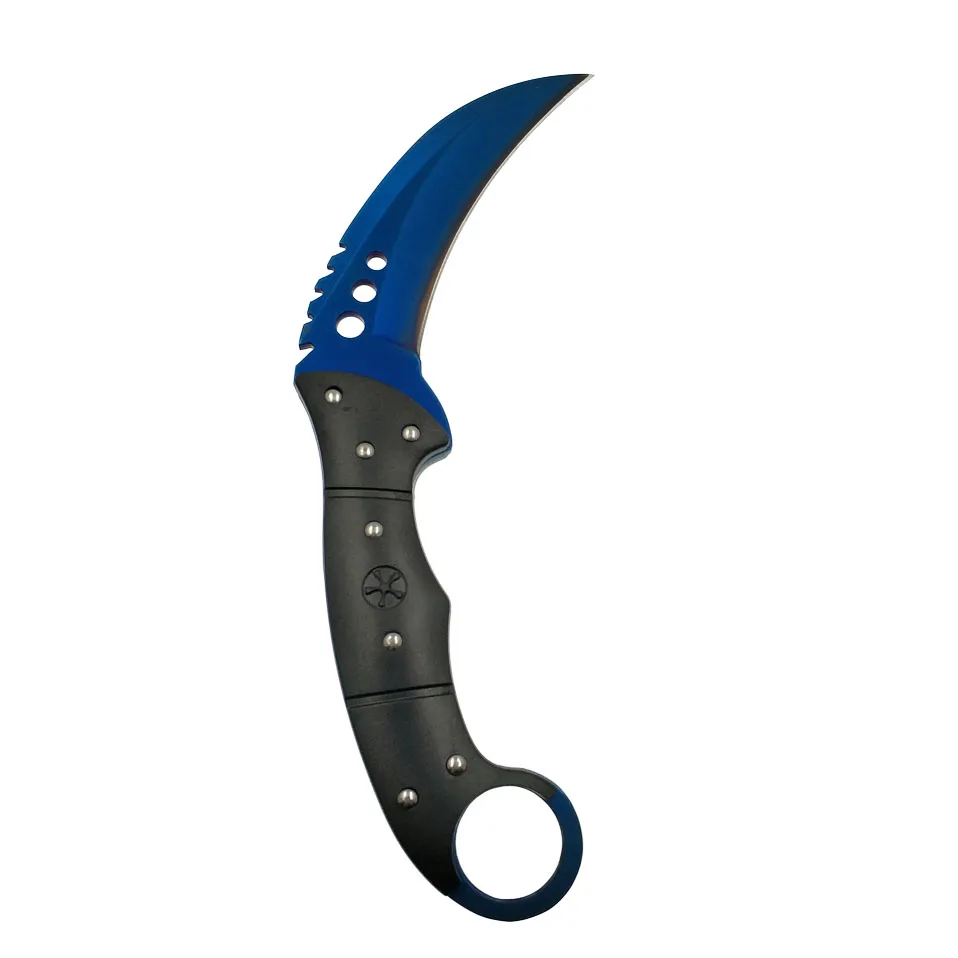 Blue color Прямая поставка, тактический нож CSGO karambit, зуб тигра, фиксированное лезвие, нож doppler, охотничий спасательный нож, выцветающий цветной нож - Цвет: Blue color