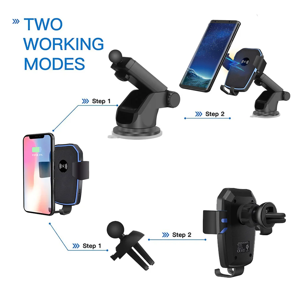 car mount qi wireless charger for iphone 13 12 11 xr x 8 quick charge 10w fast charging phone holder stand for samsung s20 s10 free global shipping