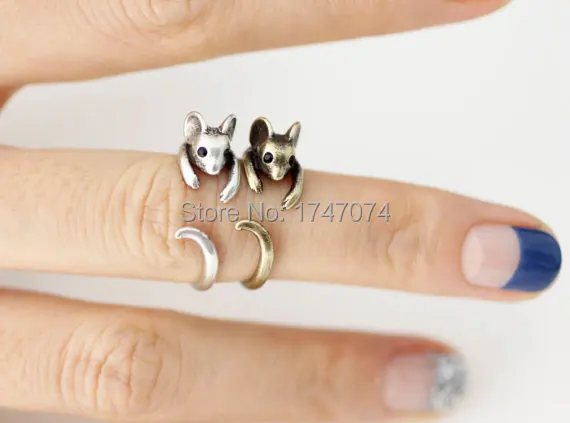 Регулируемое Винтажное кольцо с милой мышью золотого/серебряного цвета