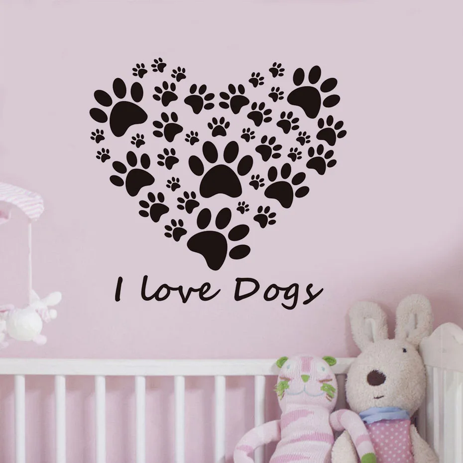 Виниловая наклейка I Love Dogs Paw для спальни съемные товары дома Настенный декор