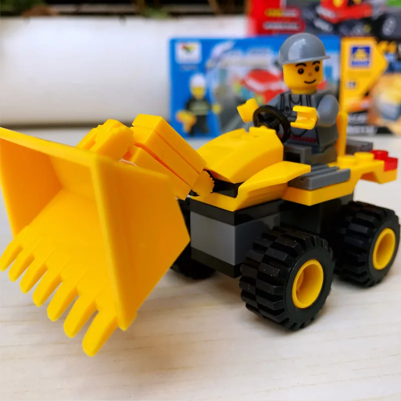 Construction vehicle Bulldozer Excavator Forklift Crane Building Blocks Engineering series Minifigure Car children toys | Игрушки и