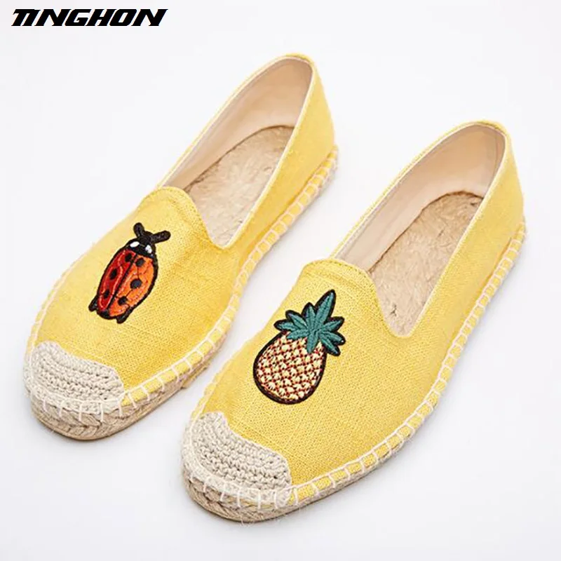 Модные повседневные женские Espadrilles туфли на плоской подошве в этническом стиле с