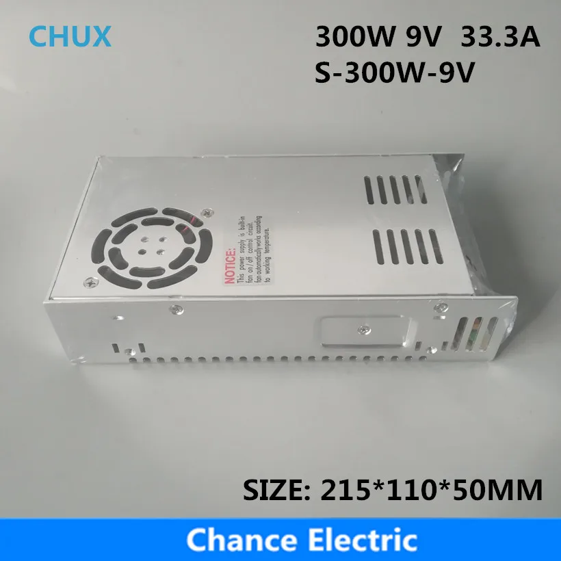 

300W 9V Switching power supply 33.3A Single Output 220V Input S-300W-9V With Fan Regulate AC to DC Led Switch Power