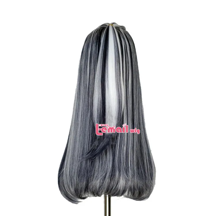 L-email парик Monster High, парики для косплея, 65 см, черный микс, белый цвет, вечерние парики для Хэллоуина, синтетический парик для косплея