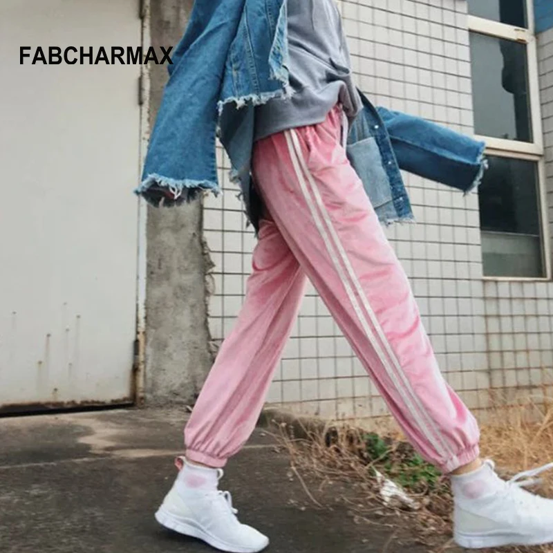 Женские повседневные спортивные штаны в полоску FABCHARMAX розовые облегающие