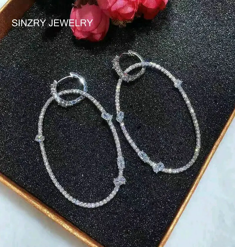 SINZRY большие Овальный Круглый Серьги, элегантные, прозрачные, белые, с кубическим цирконием, вечерние, висячие серьги для женщин