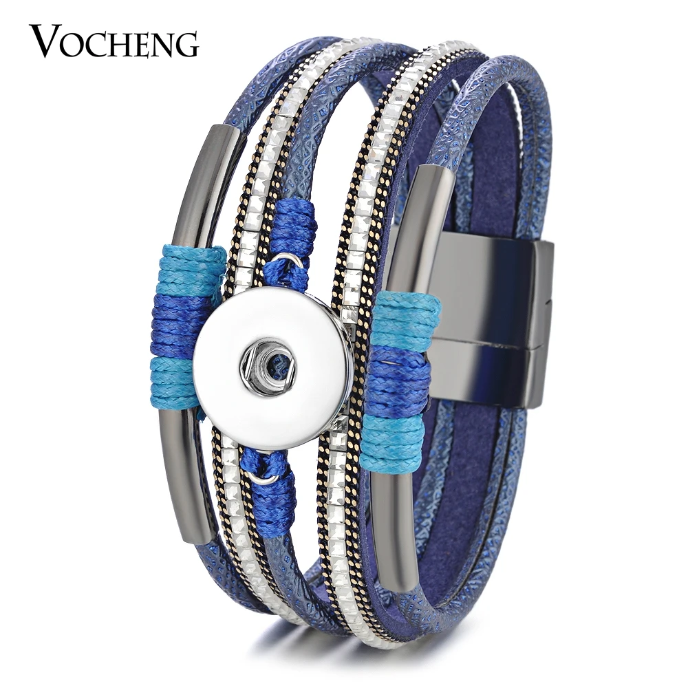 

10pcs/lot Vocheng Snap Charms Bracelet Magnetic Leather Bangle for 18mm Button with Crystal NN-605*10