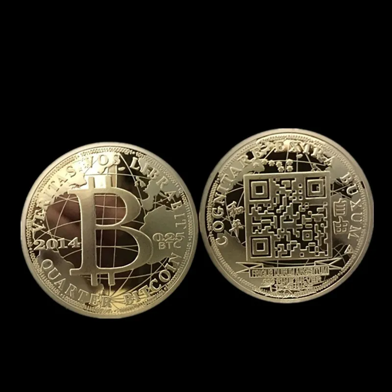 

50Pcs Non Magnetic internet theme currency peace bitcoin two dimentions brass core gold plated badge 40 x 3 mm earth BTC coin