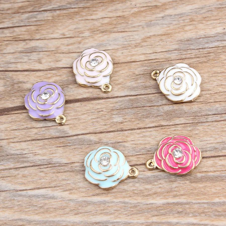 10 шт. DIY модные подвески подарок эмалированные Стразы Камелия Сплав Подвеска