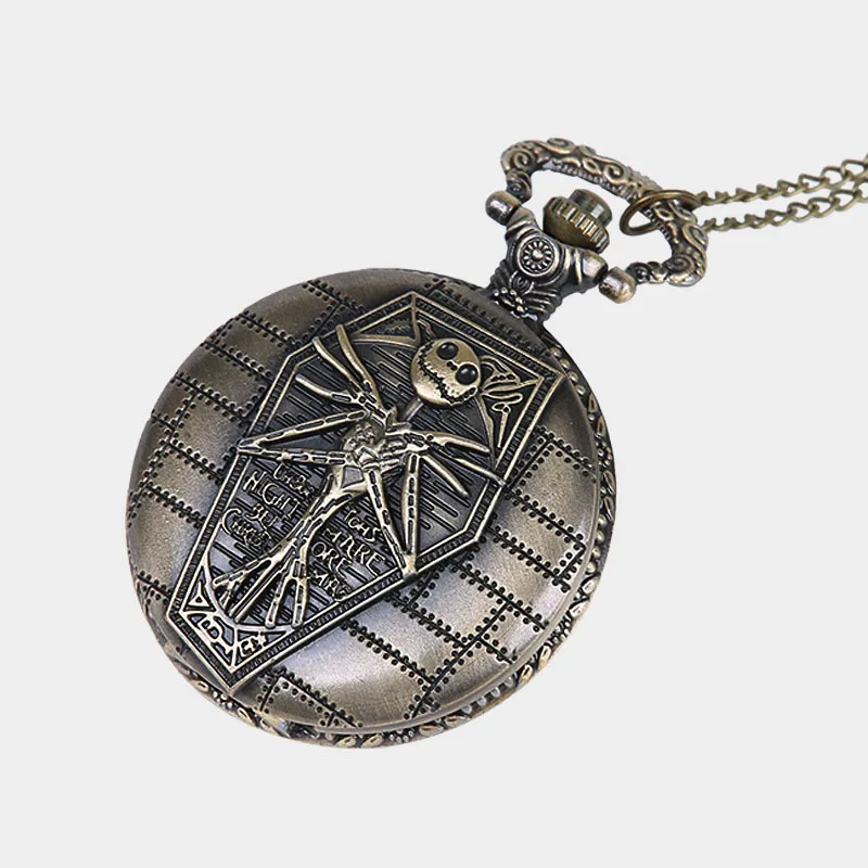 

The Nightmare Before Christmas Pocket Watch Jack Skellington Skull Skeleton Quartz Pocket Watch Fob Chain Clock Women Mens Gifts