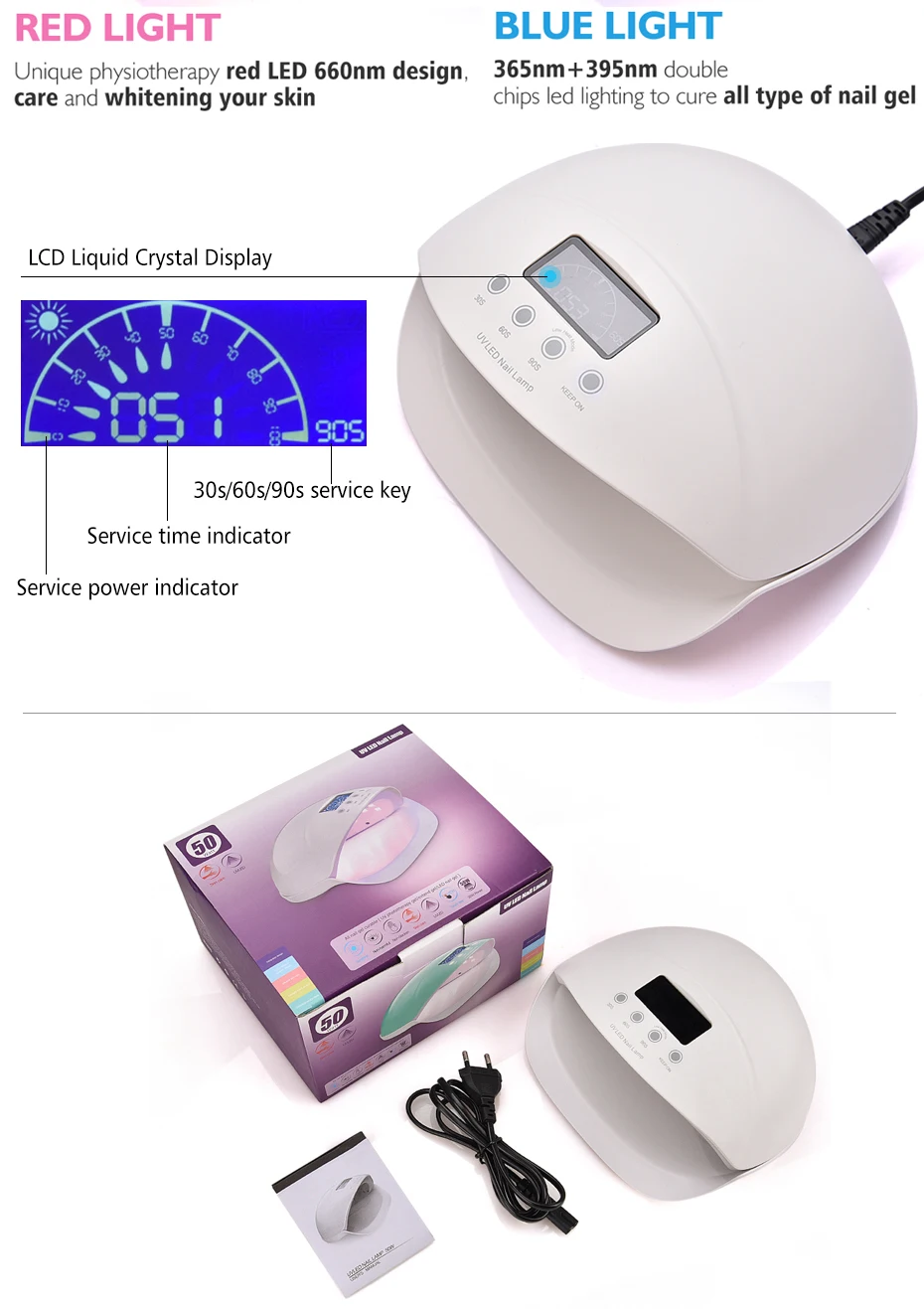50W UV LED Lamp Nail Dryer Auto Sensor for Gel Varnish Curing Polish With Infrared Red Light Hand-care Mode Manicure Art Tool