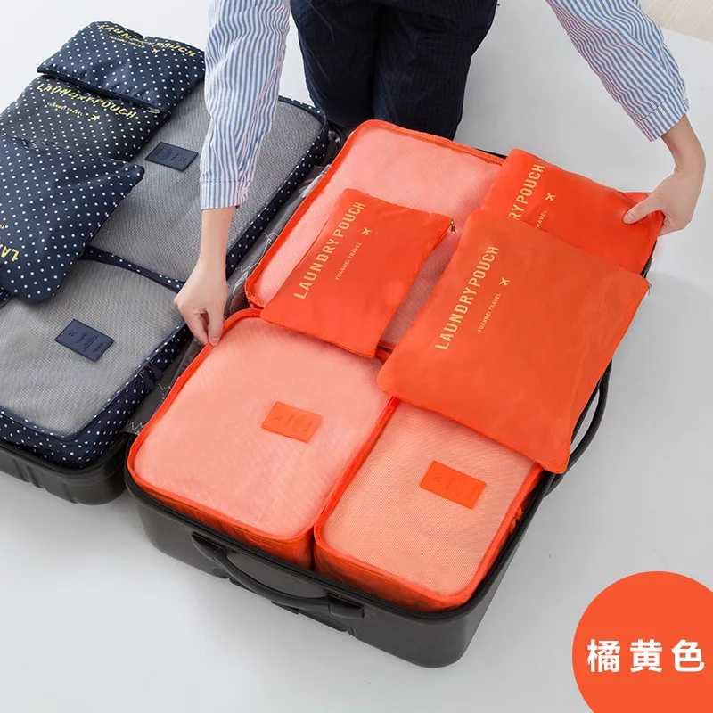

6 in 1 travel use Suitcase organizer sets Storage bags waterproof luggage sorting bags 6 pieces per set cosmetic 10 colors