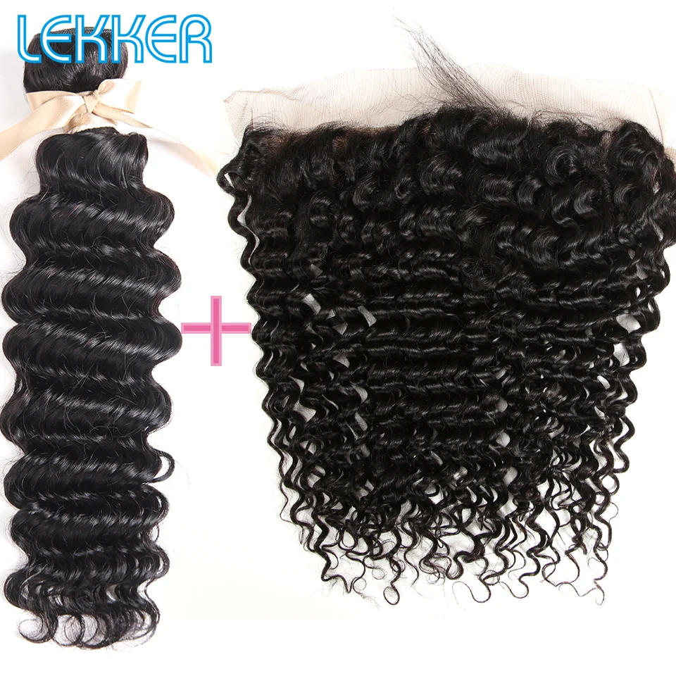 13X4 Free Customized Lace Frontal Human Hair Wigs For Women By Lekker Brazilian Deep Wave Remy Human Hair Bundles With Frontal