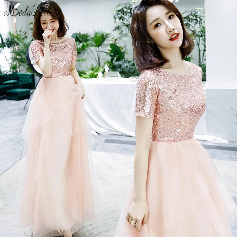 Платье подружки невесты modabelle розовое фатиновое платье с короткими рукавами для