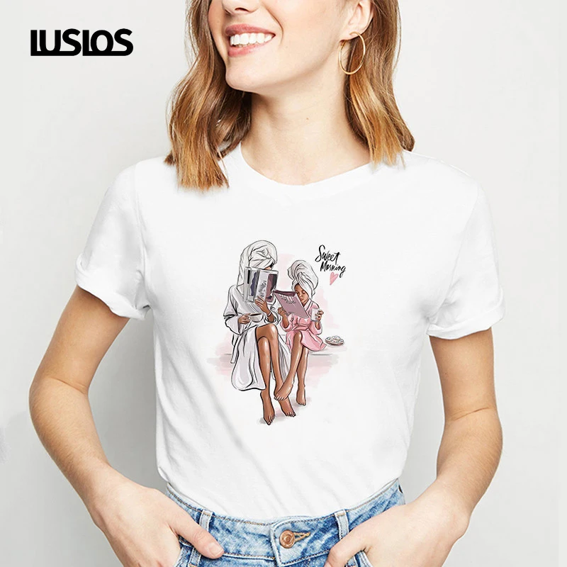LUSLOS Новая летняя футболка для женщин женская с принтом Собака модная