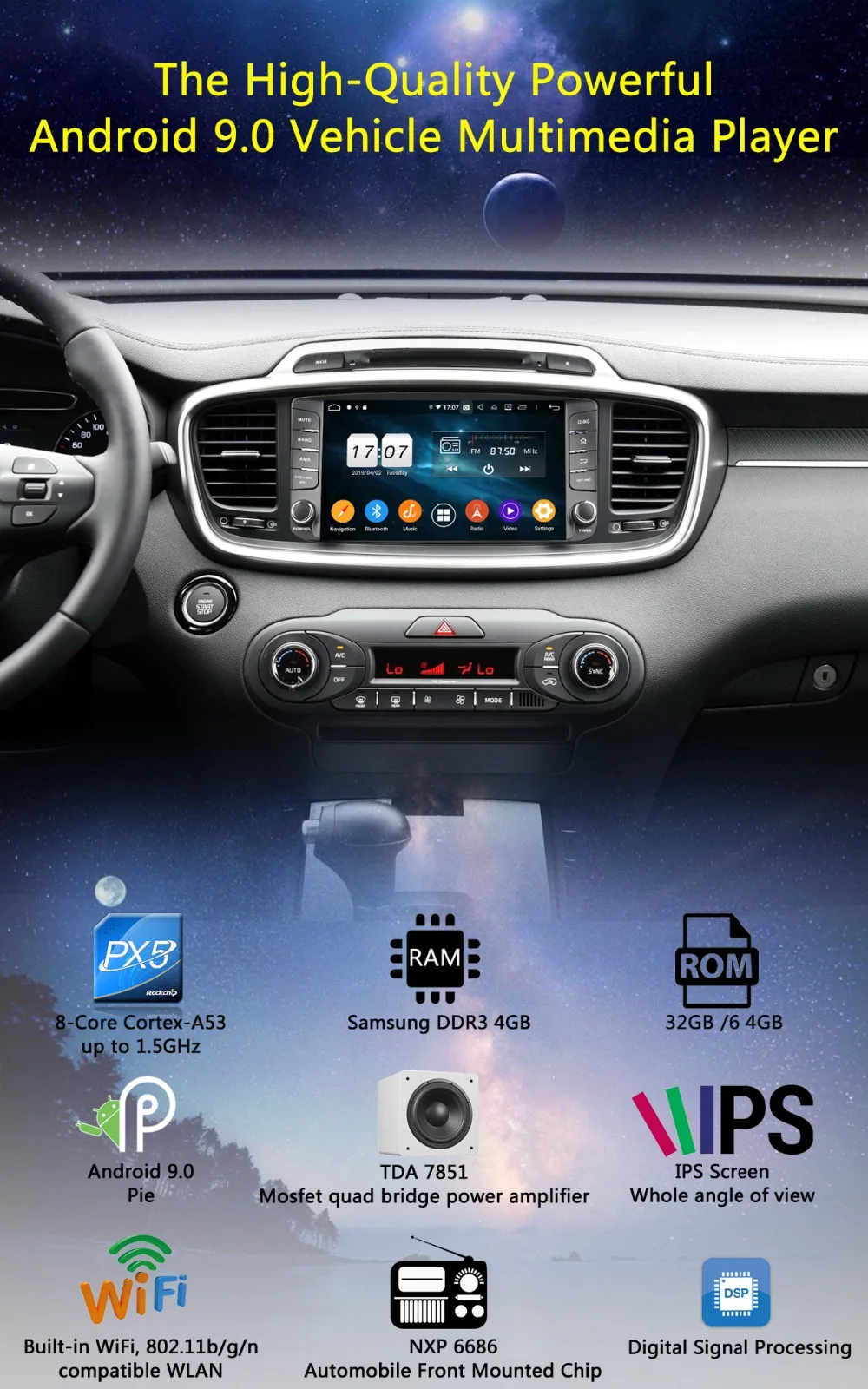 " ips 8 Core 4G ram+ 64G rom Android 9,0 автомобильный DVD радио мультимедиа gps Navi для Kia Sorento DSP CarPlay Parrot BT стерео