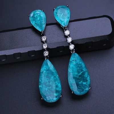 blue-black plated Newranos, длинные висячие серьги, зеленый сплав, камень с кубическим цирконием, висячие серьги, вечерние ювелирные изделия, женские модные ювелирные изделия EFX001862 - Окраска металла: blue-black plated