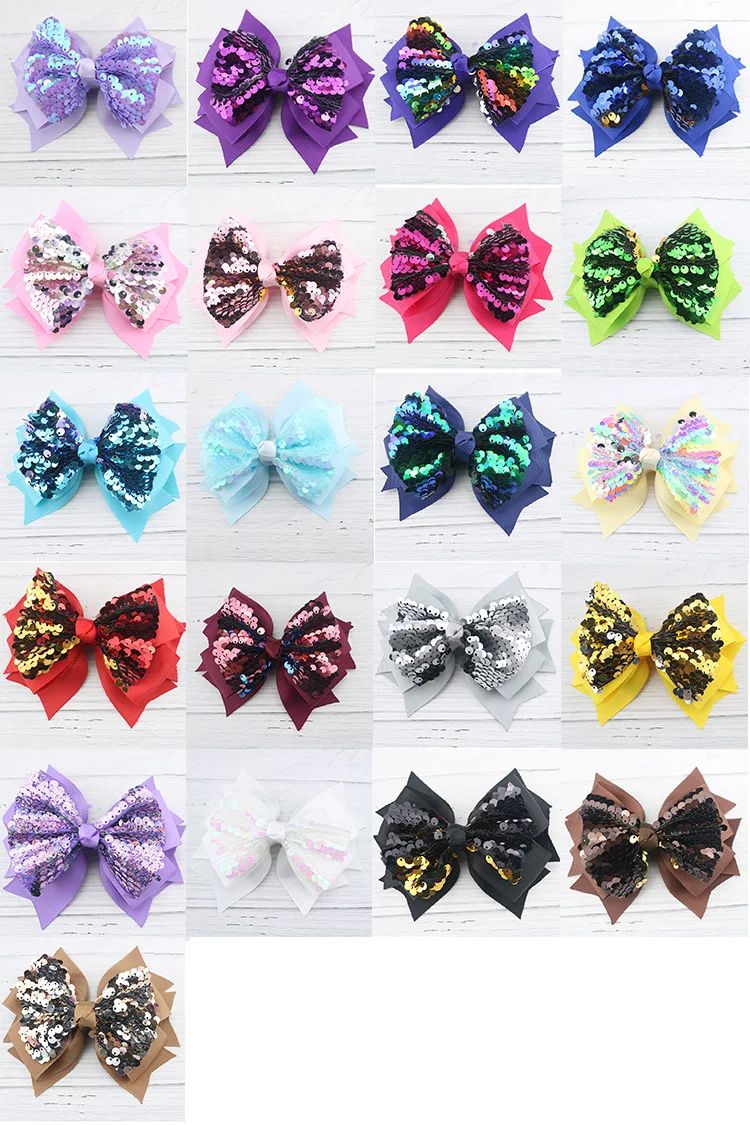 36pc/lot 5"Girls Reversible Mermaid Sequins Hair Bow Women Hair Clip DIY Pattern Flip Sequin Hairpins Children Hair Accessories