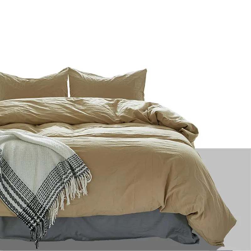 Bedding Three Piece Set Solid Color High Quality 100% Cotton Simplicity 3 Size Soft Duvet Cover Pillow Case Water Scrubbing | Дом и сад