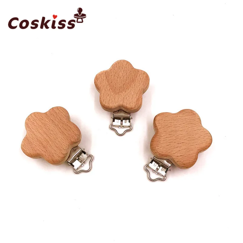 Mordedor de flores de madera para beb&eacute;, Clips para chupete, soportes de Color s&oacute;lido, mordedor para beb&eacute;, broches para chupete infantil, accesorios-2