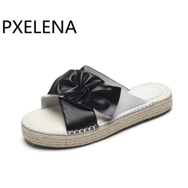 Слиперы PXELENA из натуральной кожи для женщин пляжные шлепанцы на плоской подошве